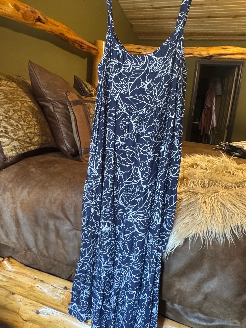Navy Floral Print Long Dress- Women